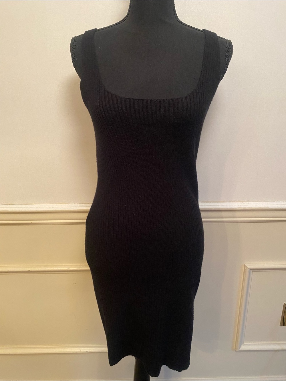 LaLavon Classic Black Ribbed Midi Tank Dress Little Black Dress